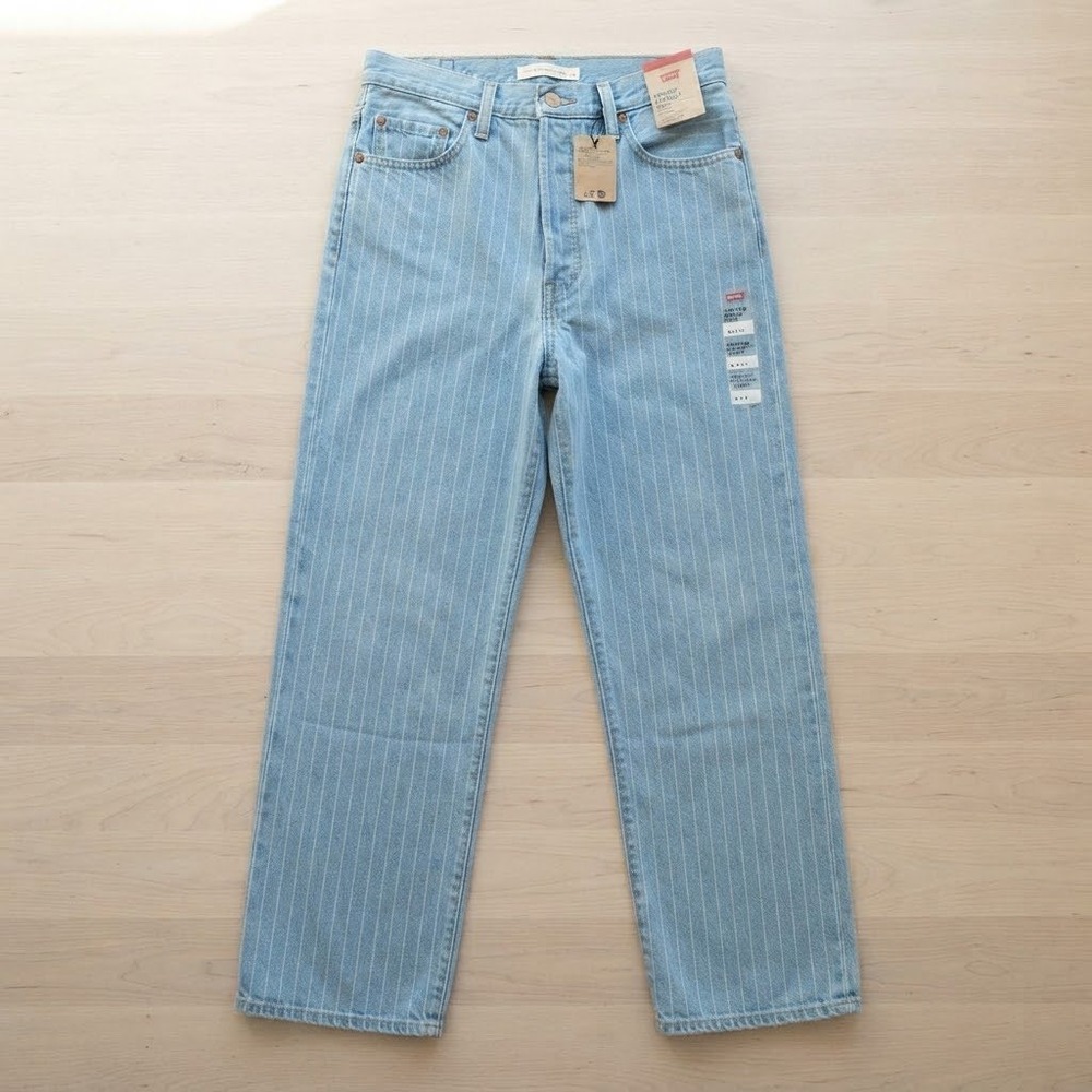 Levis Ribcage Straight Ankle Jeans 28 Light Wash Pinstripe Super High Rise NEW